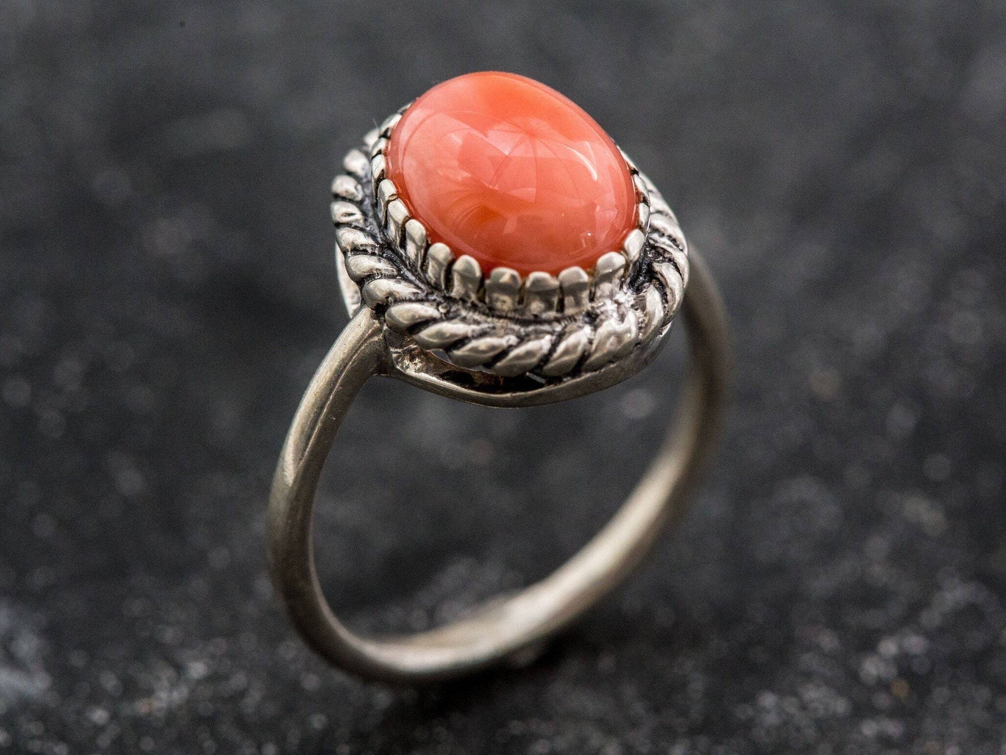 Coral Ring, Coral Promise Ring, March Birthstone, Natural Coral, Angel Skin Coral, Vintage Coral Ring, Anniversary Ring, Solid Silver Ring