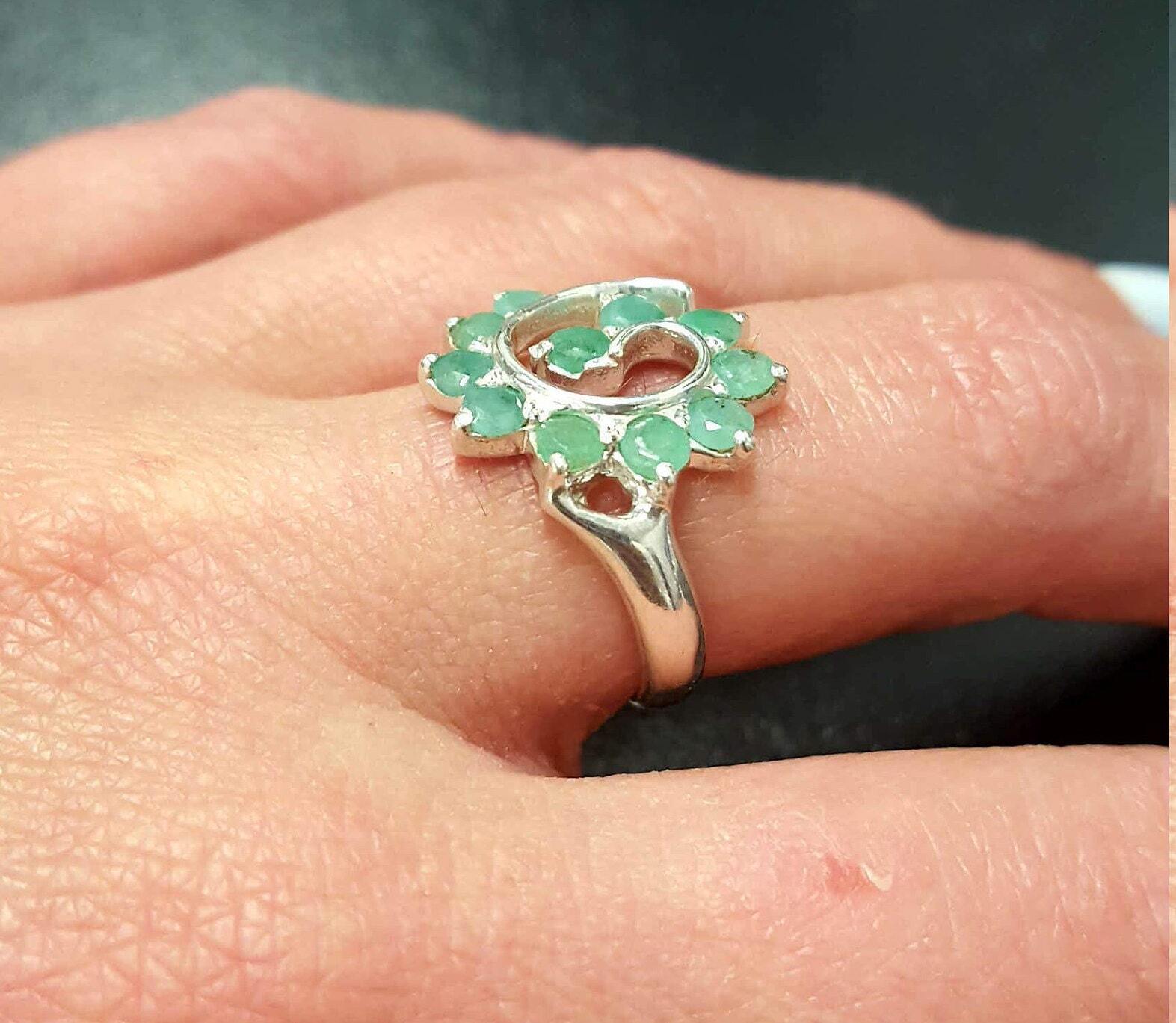 Elegant 925 Sterling Silver ring with a Round Natural Green Emerald, perfect for May birthdays and everyday elegance.