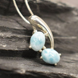 GENUINE Larimar Pendant - Twin Stone Necklace - Sky Blue Pendant