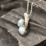 GENUINE Larimar Pendant - Twin Stone Necklace - Sky Blue Pendant