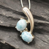 GENUINE Larimar Pendant - Twin Stone Necklace - Sky Blue Pendant