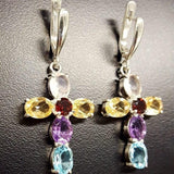 Dangling Cross Earrings - Multistone Heavy Earrings - Large Colorful Earrings