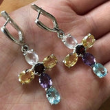 Dangling Cross Earrings - Multistone Heavy Earrings - Large Colorful Earrings