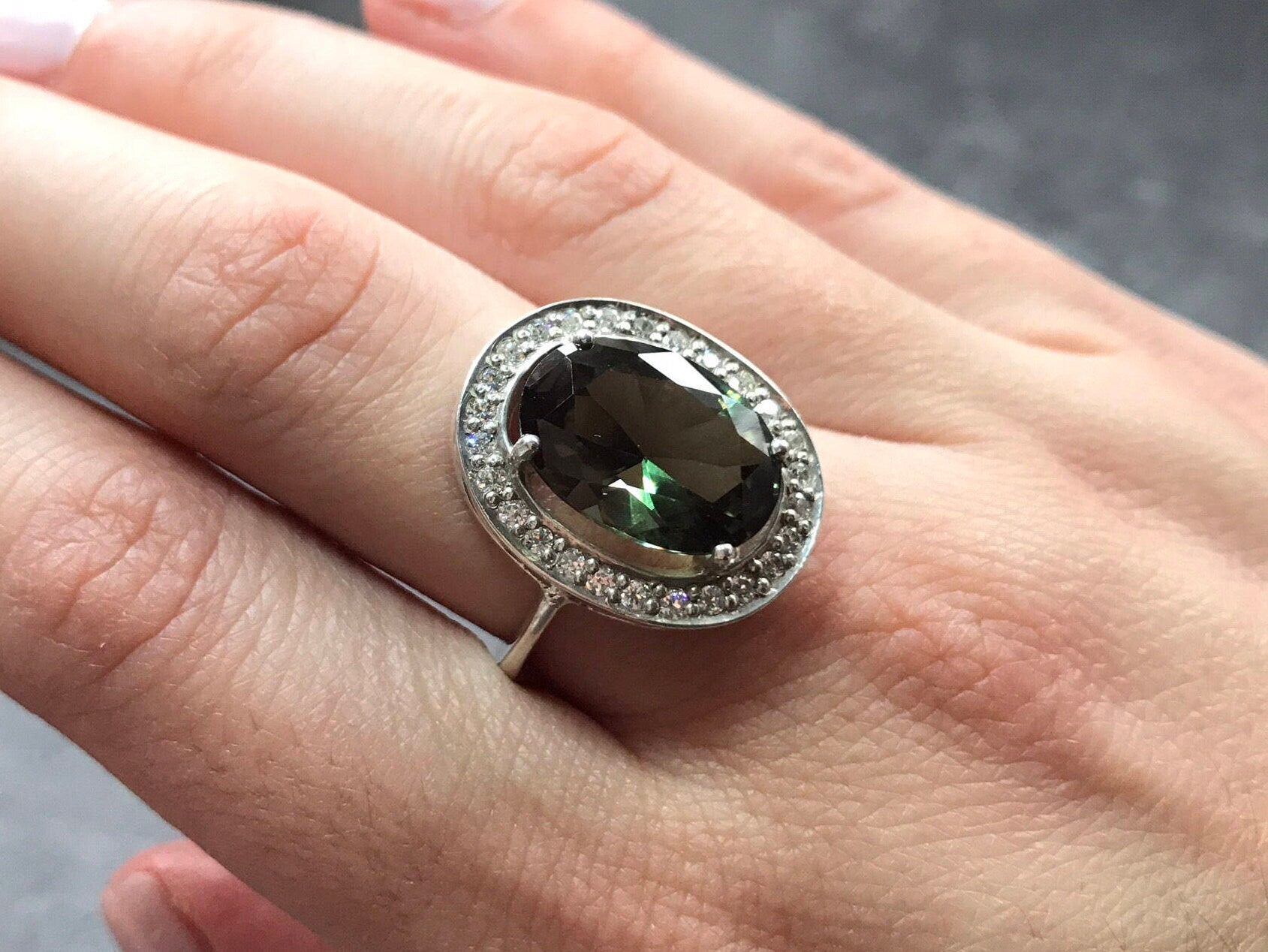 Green Diamond Ring, Created Diamond, Big Diamond Ring, Mint Diamond Ring, Vintage Silver Ring, Diamond Cut, Vintage Rings, Cooktail Ring