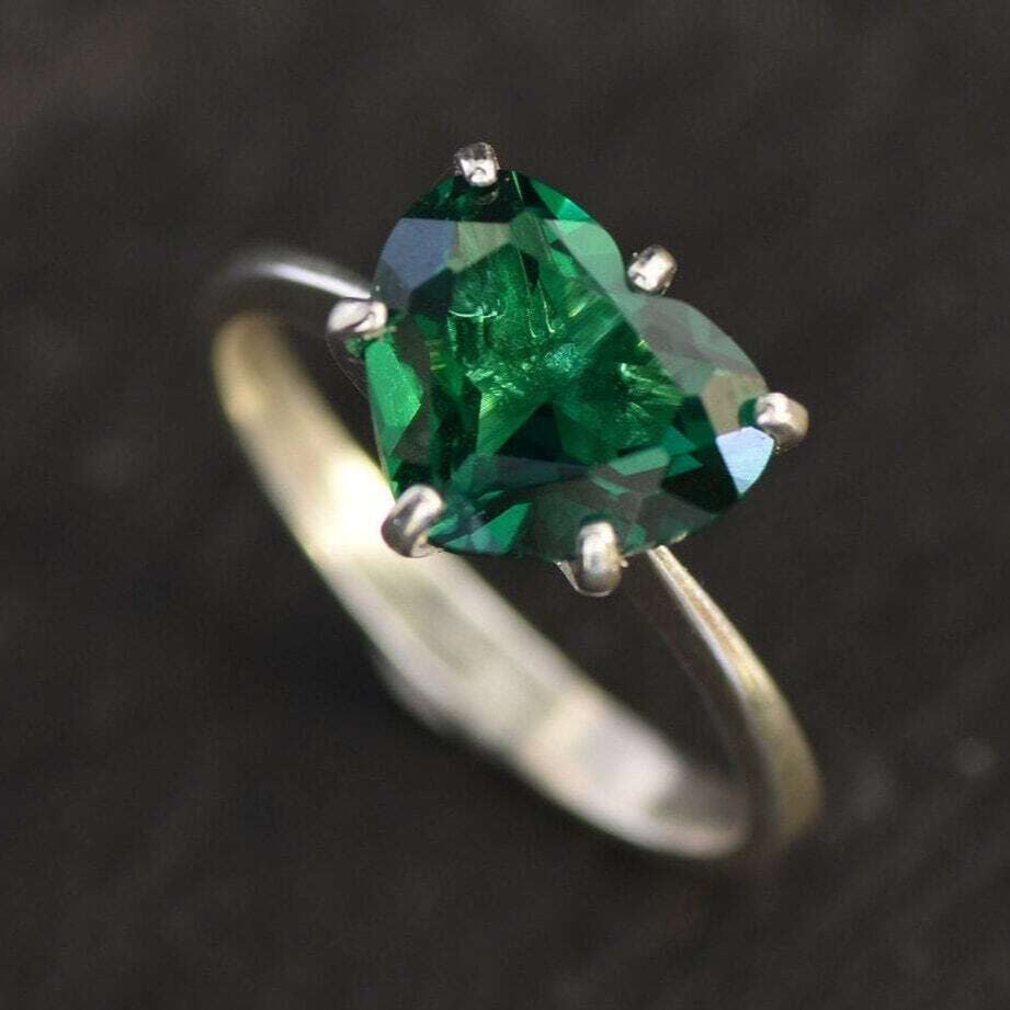 Emerald Heart Ring, Created Emerald, Green Heart Ring, Promise Ring, Proposal Ring, 3 Carat Ring, Heart Ring, Love Ring, Solid Silver Ring