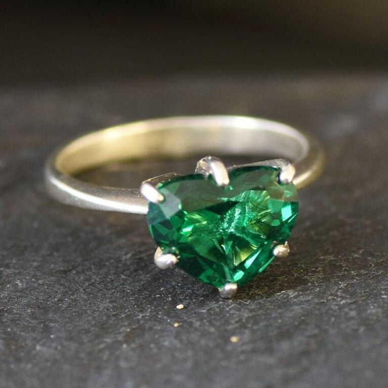 Emerald Heart Ring, Created Emerald, Green Heart Ring, Promise Ring, Proposal Ring, 3 Carat Ring, Heart Ring, Love Ring, Solid Silver Ring