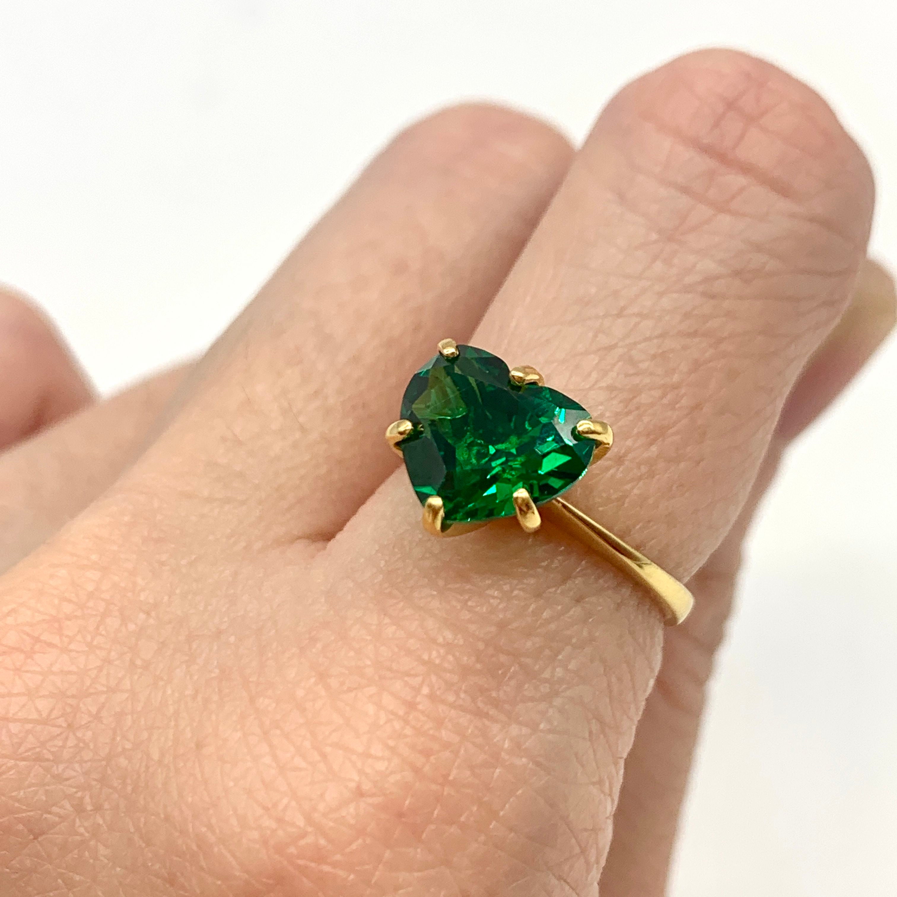 18k Gold Vermeil Emerald Ring with Heart-Cut Green Emerald, perfect for May birthdays and everyday elegance.