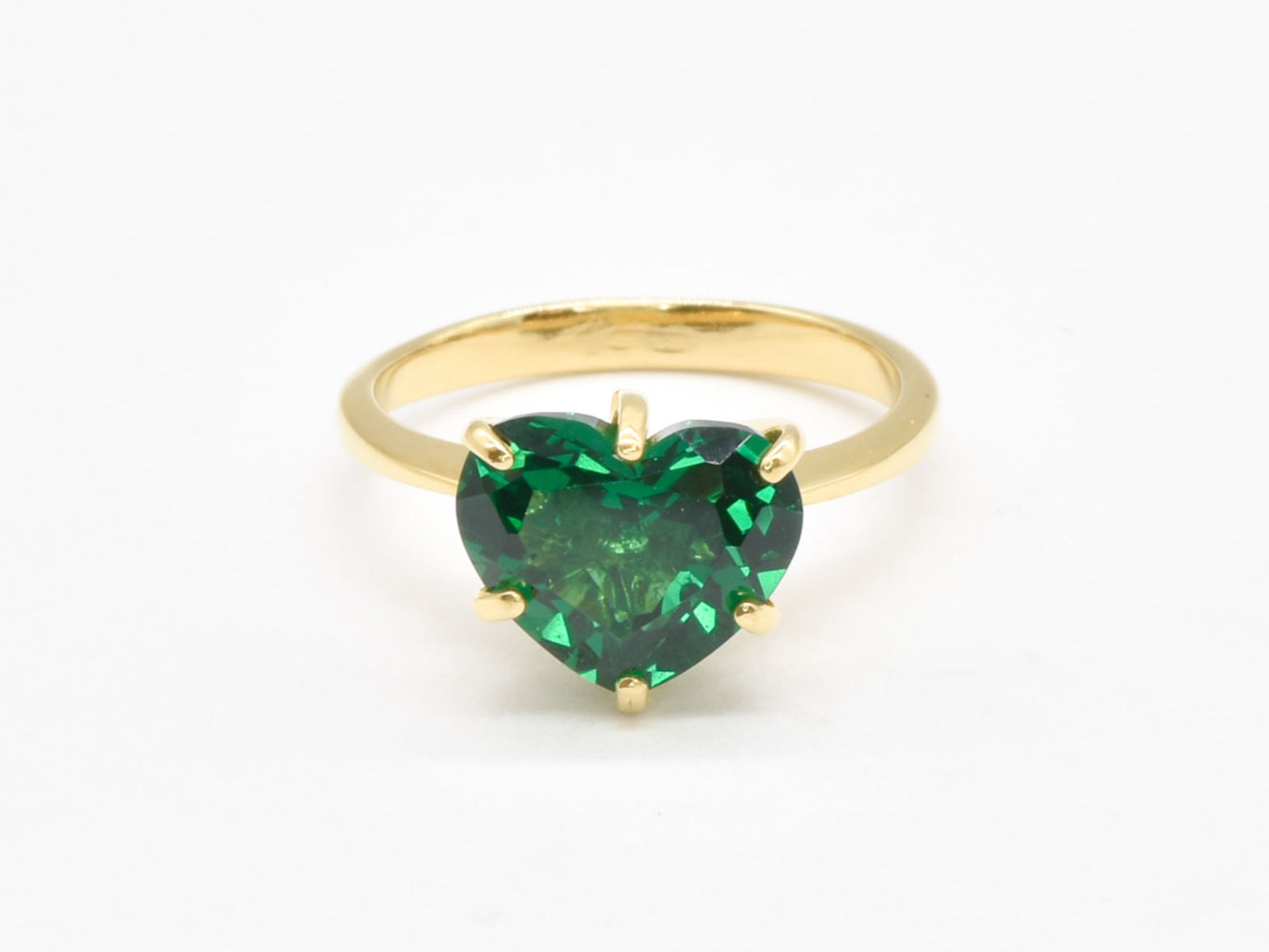 Created Emerald Ring made in 18k Gold Vermeil with Heart Created Green Emerald in Solitaire setting, May Birthstone gift idea, symbolizes, ideal for everyday wear and perfect for birthday gifting and special occasions.