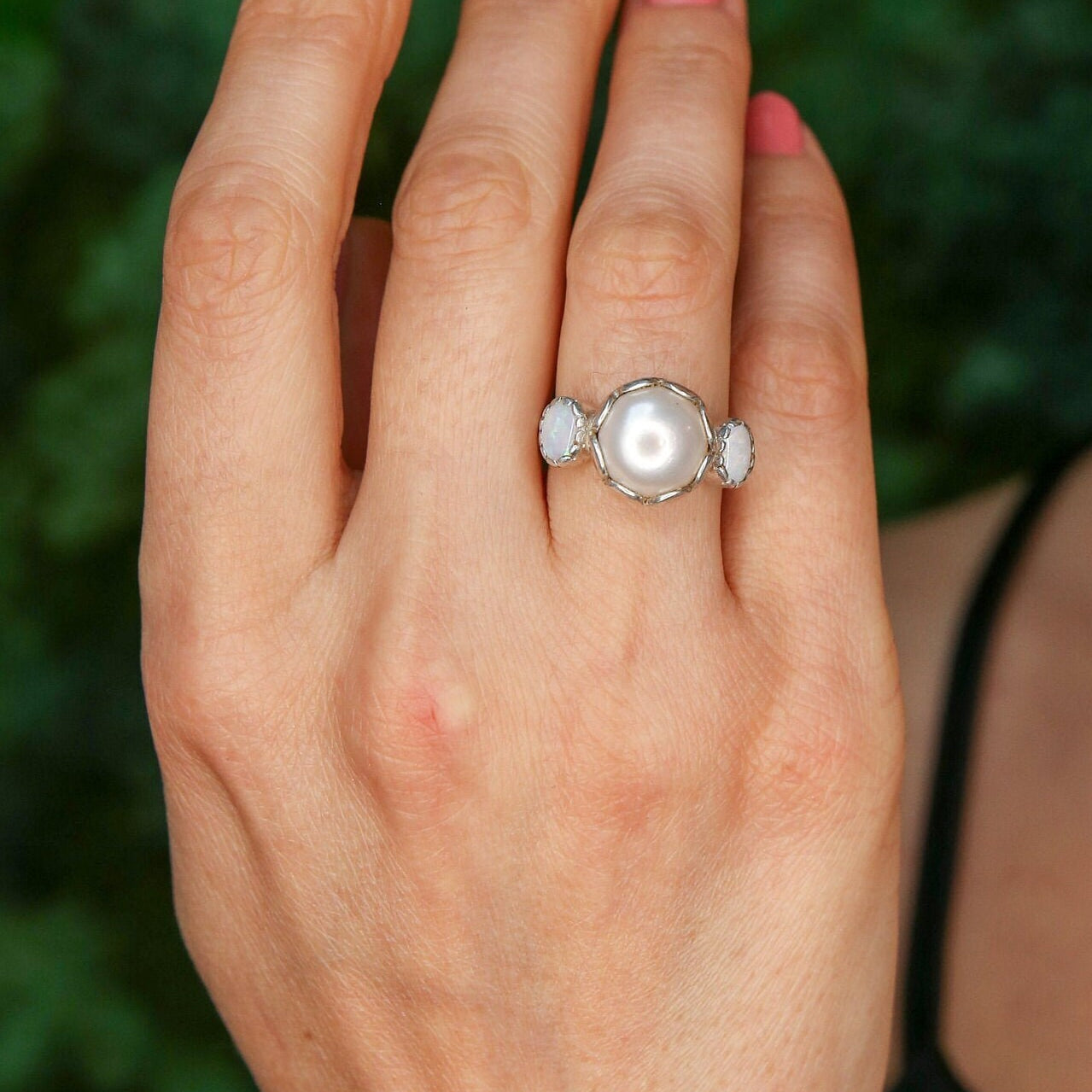 Pearl Ring, Natural Pearl Ring, Opal Ring, Natural Opal, June Birthstone, October Birthstone, Vintage Pearl Ring, White Pearl Ring, Pearl