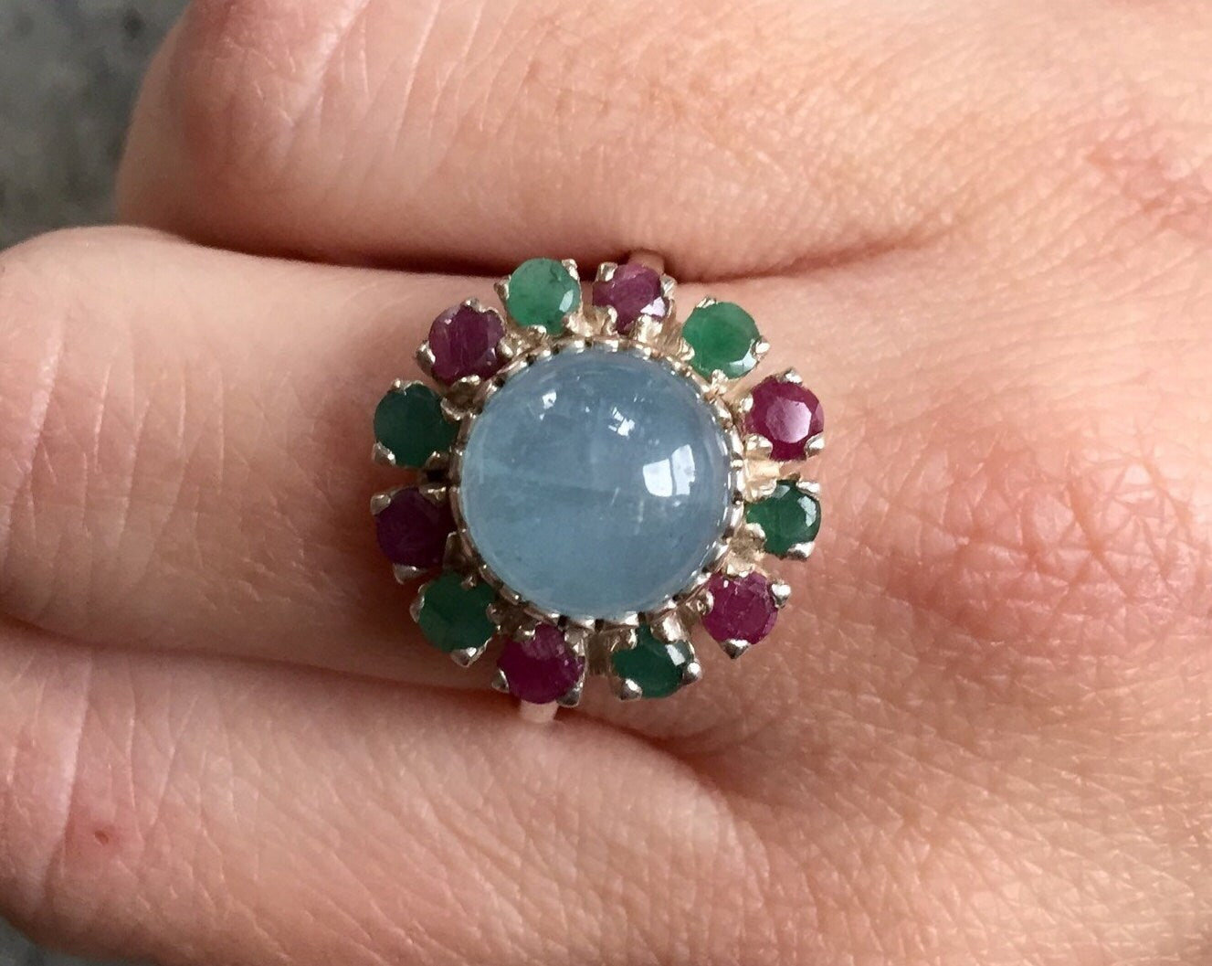 Elegant 925 Sterling Silver Aquamarine Ring with Halo setting, perfect for birthdays and special occasions.