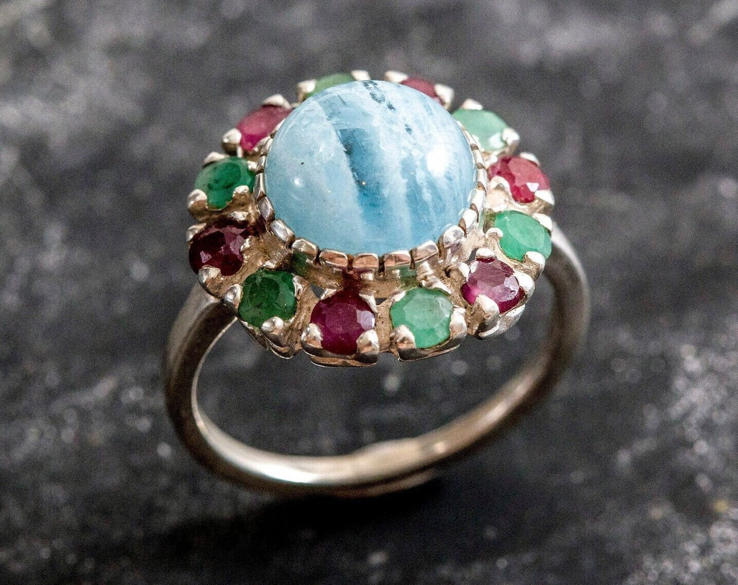 Natural Aquamarine Ring made in 925 Sterling Silver with Round Natural Blue Aquamarine in Halo setting, March Birthstone gift idea, symbolizes courage & good luck, ideal for everyday wear and perfect for birthday gifting and special occasions.