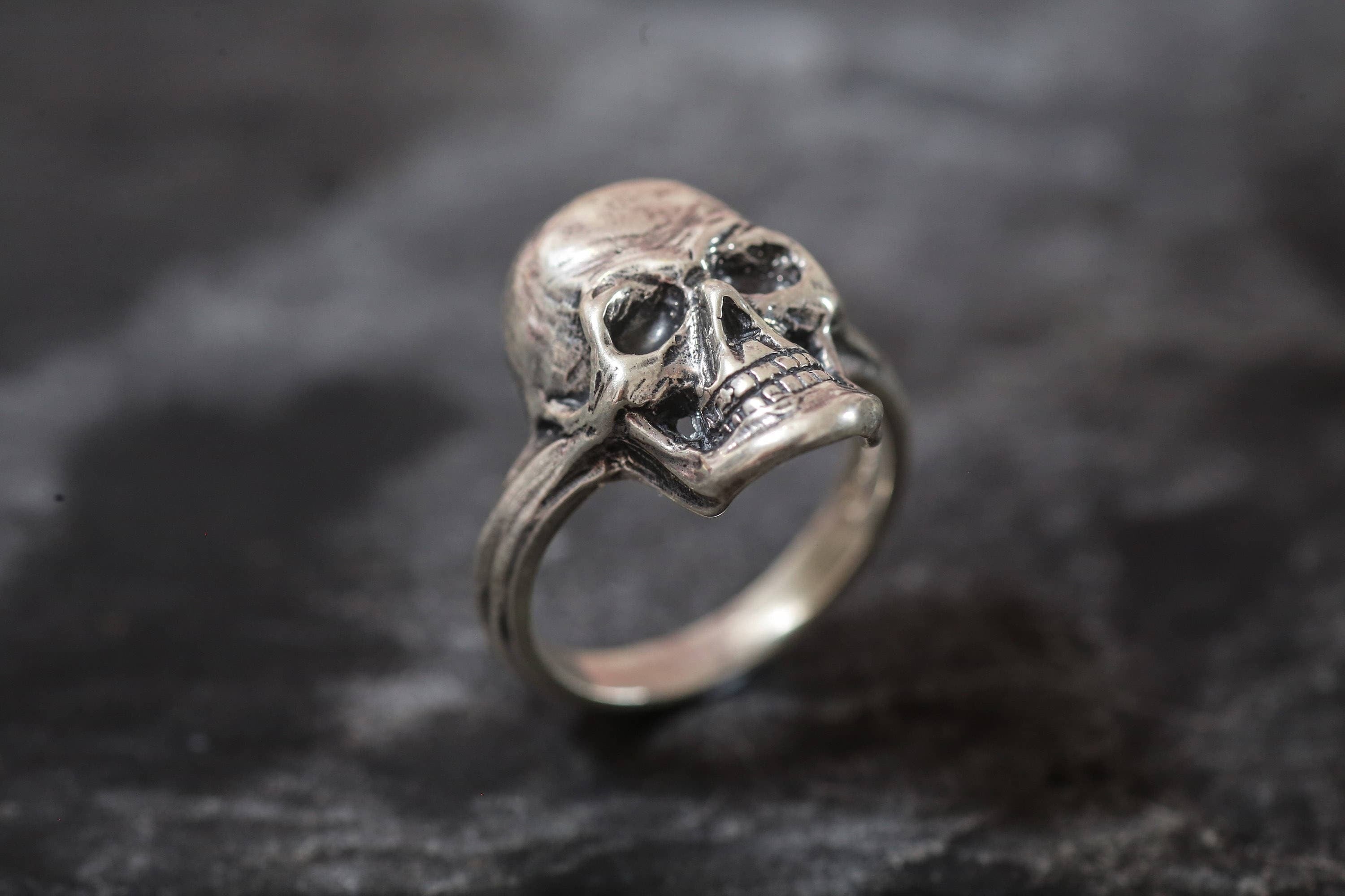 Large Skull Ring Goth Silver Ring Silver Skull Ring – Adina