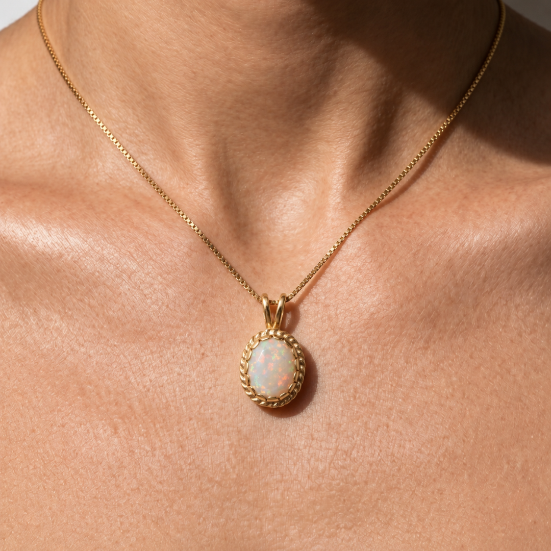 Elegant 18k Gold Vermeil Pendant featuring a stunning Oval Natural Fire Ethiopian Opal, perfect for everyday elegance.