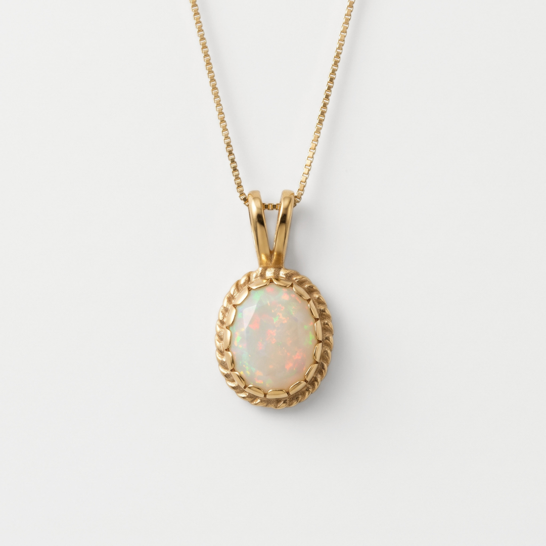 Natural Ethiopian Opal Pendant made in 18k Gold Vermeil with Oval Natural Fire Ethiopian Opal in setting, October Birthstone gift idea, symbolizes hope, purity, and truth, ideal for everyday wear and perfect for birthday gifting and special occasions.