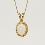 Natural Ethiopian Opal Pendant made in 18k Gold Vermeil with Oval Natural Fire Ethiopian Opal in setting, October Birthstone gift idea, symbolizes hope, purity, and truth, ideal for everyday wear and perfect for birthday gifting and special occasions.