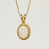 Natural Ethiopian Opal Pendant made in 18k Gold Vermeil with Oval Natural Fire Ethiopian Opal in setting, October Birthstone gift idea, symbolizes hope, purity, and truth, ideal for everyday wear and perfect for birthday gifting and special occasions.