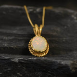 Antique Opal Pendant - Natural Fire Opal Necklace, Gold Opal Pendant