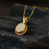 Antique Opal Pendant - Natural Fire Opal Necklace, Gold Opal Pendant