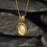 Antique Opal Pendant - Natural Fire Opal Necklace, Gold Opal Pendant