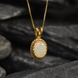 Antique Opal Pendant - Natural Fire Opal Necklace, Gold Opal Pendant