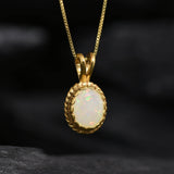 Antique Opal Pendant - Natural Fire Opal Necklace, Gold Opal Pendant