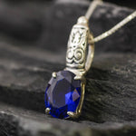 Created Sapphire Pendant made in 925 Sterling Silver with Oval Created Blue Sapphire in Prong setting, September Birthstone gift idea, symbolizes sincerity, truth, and faithfulness, ideal for everyday wear and perfect for birthday gifting and special occasions.