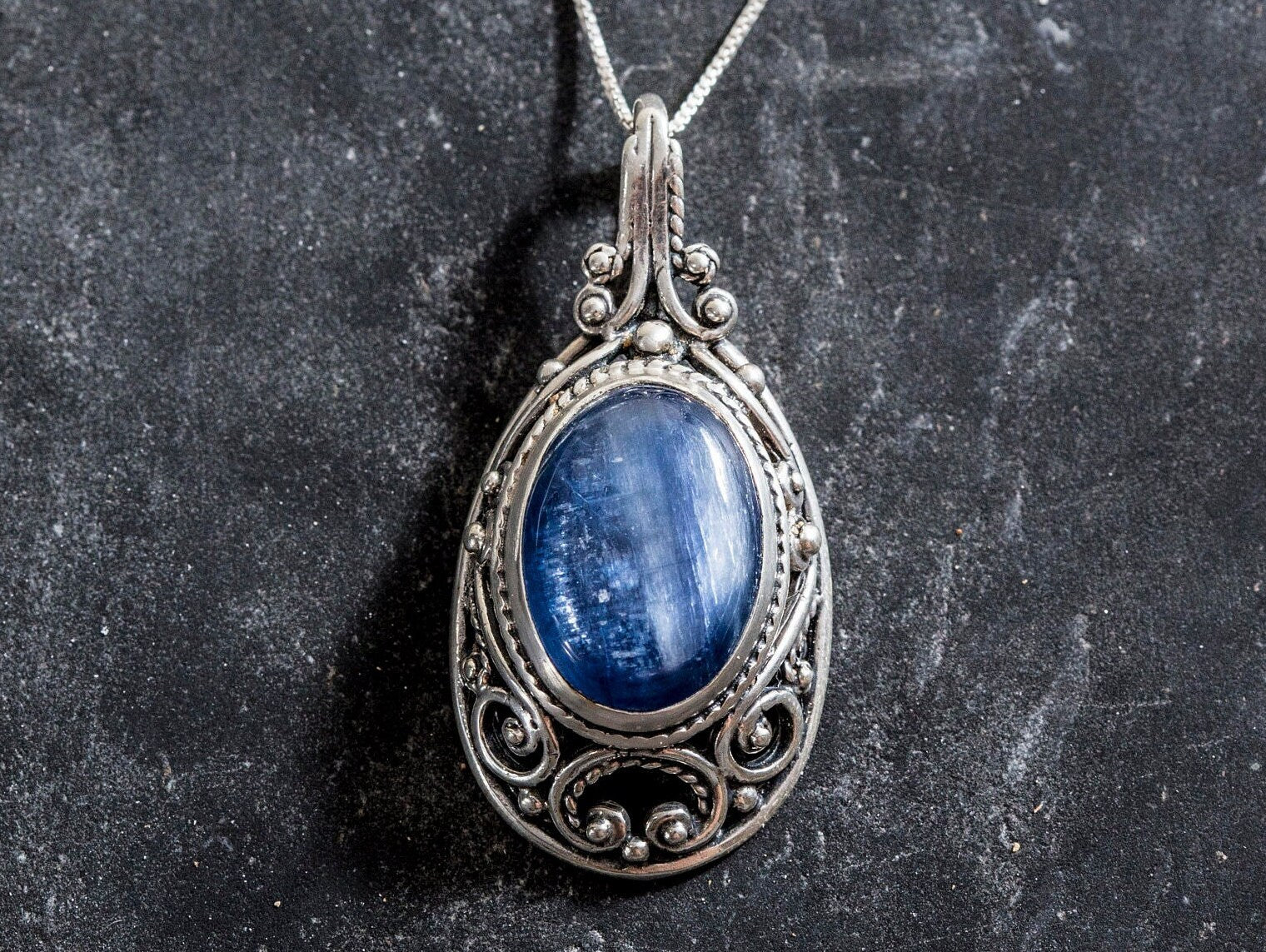 Statement Pendant, Blue Kyanite, Natural Kyanite, Blue Pendant, Artistic Pendant, Vintage Blue Pendant, Solid Silver Pendant, Kyanite