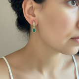 Elegant 18k Gold Vermeil Emerald Earrings featuring oval prong-set green emeralds, perfect for May birthdays and special occasions.