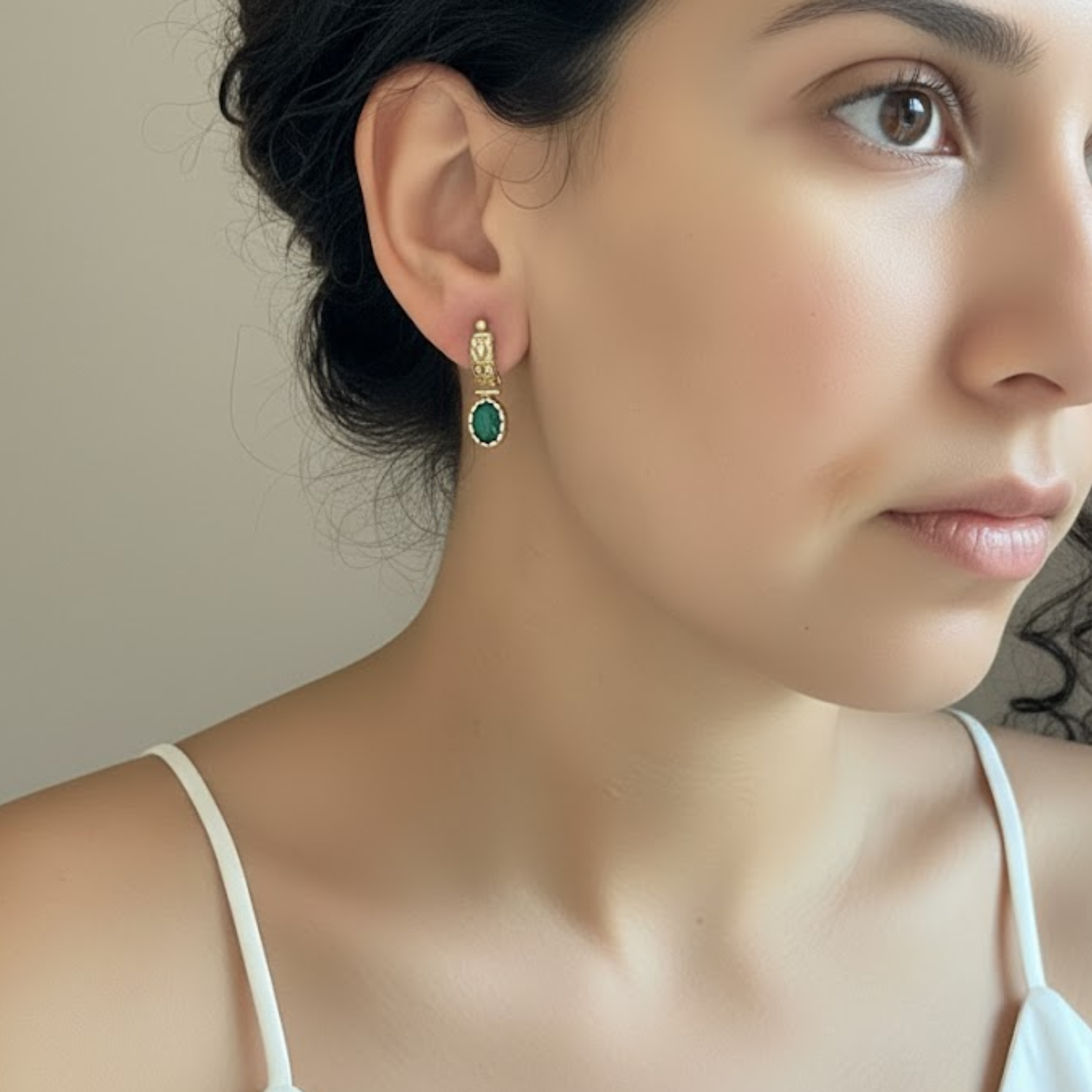 Eye-catching Created Emerald Earrings in 18k Gold Vermeil, a meaningful May birthstone gift for any occasion.