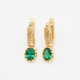 Created Emerald Earrings made in 18k Gold Vermeil with Oval Created Green Emerald in Prong setting, May Birthstone gift idea, symbolizes, ideal for everyday wear and perfect for birthday gifting and special occasions.