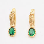 Created Emerald Earrings made in 18k Gold Vermeil with Oval Created Green Emerald in Prong setting, May Birthstone gift idea, symbolizes, ideal for everyday wear and perfect for birthday gifting and special occasions.
