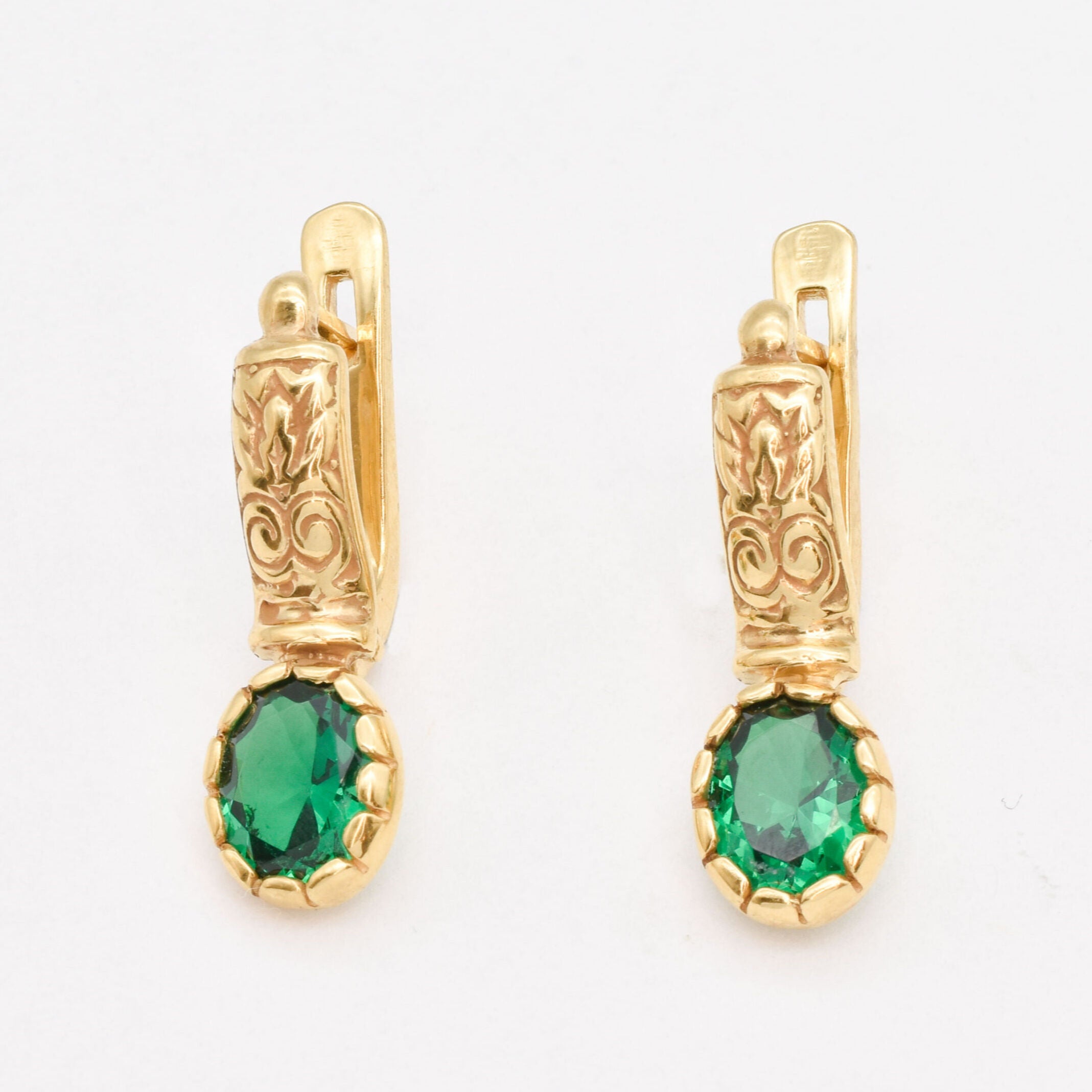 Created Emerald Earrings made in 18k Gold Vermeil with Oval Created Green Emerald in Prong setting, May Birthstone gift idea, symbolizes, ideal for everyday wear and perfect for birthday gifting and special occasions.