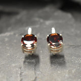 Garnet Earrings, Natural Garnet, January Birthstone, Red Dainty Earrings, Red Diamond Studs, Red Vintage Earrings, Solid Silver Earrings