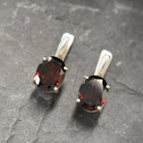 Garnet Earrings, Natural Garnet, January Birthstone, Red Dainty Earrings, Red Diamond Studs, Red Vintage Earrings, Solid Silver Earrings