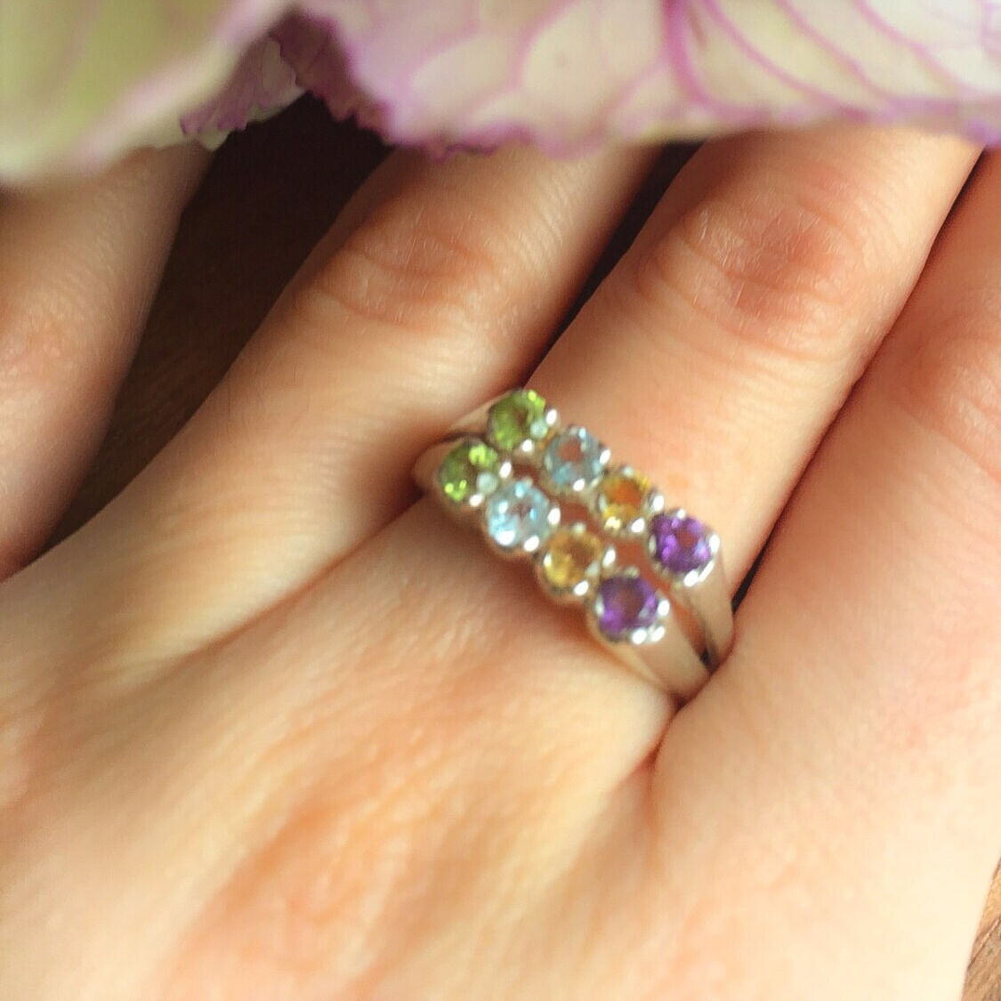 Mothers Birthstone Ring, Birthstone Rings, Sterling Silver Ring, Genuine Peridot, Genuine Amethyst, Genuine Citrine, Genuine Topaz