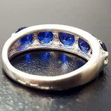Blue Sapphire Ring - Half Eternity Sapphire Ring - Blue Wide Band