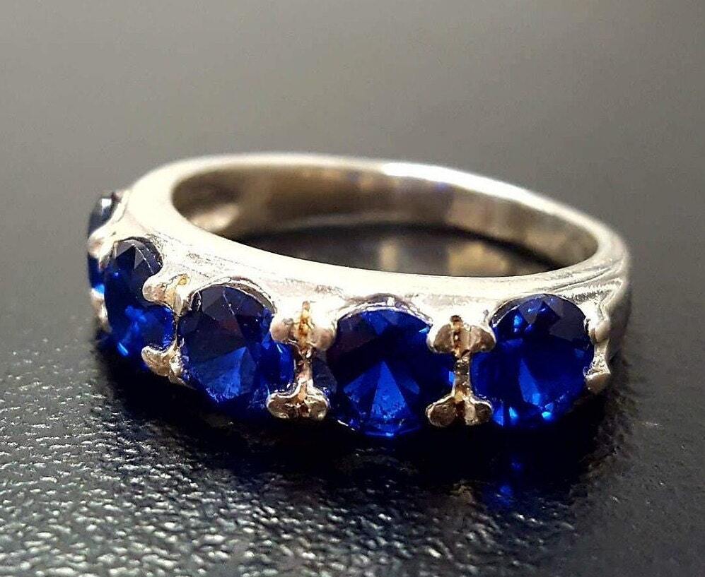 Created Sapphire Ring made in 925 Sterling Silver with Round Created Blue Sapphire in Prong setting, September Birthstone gift idea, symbolizes sincerity, truth, and faithfulness, ideal for everyday wear and perfect for birthday gifting and special occasions.