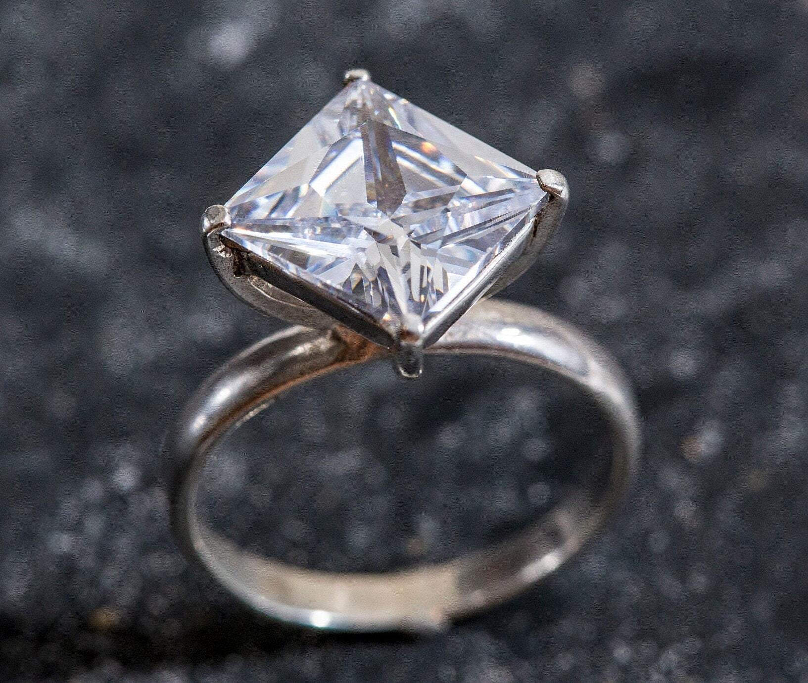 Rhombus Ring, Created Diamond Ring, Created Diamond, Sparkly Ring, Unique Ring, Engagement Ring, Square Ring, Solid Silver Ring, Diamond