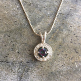 Mystic Topaz Vintage Necklace - Purple Gemstone Pendant - Halo Mystic Topaz Necklace