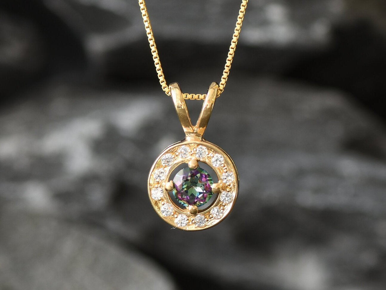 Round Pendant, Mystic Topaz Pendant, Topaz Pendant, Purple Pendant, December Birthstone, Unique Pendant, Solid Silver Pendant, Mystic Topaz(1)