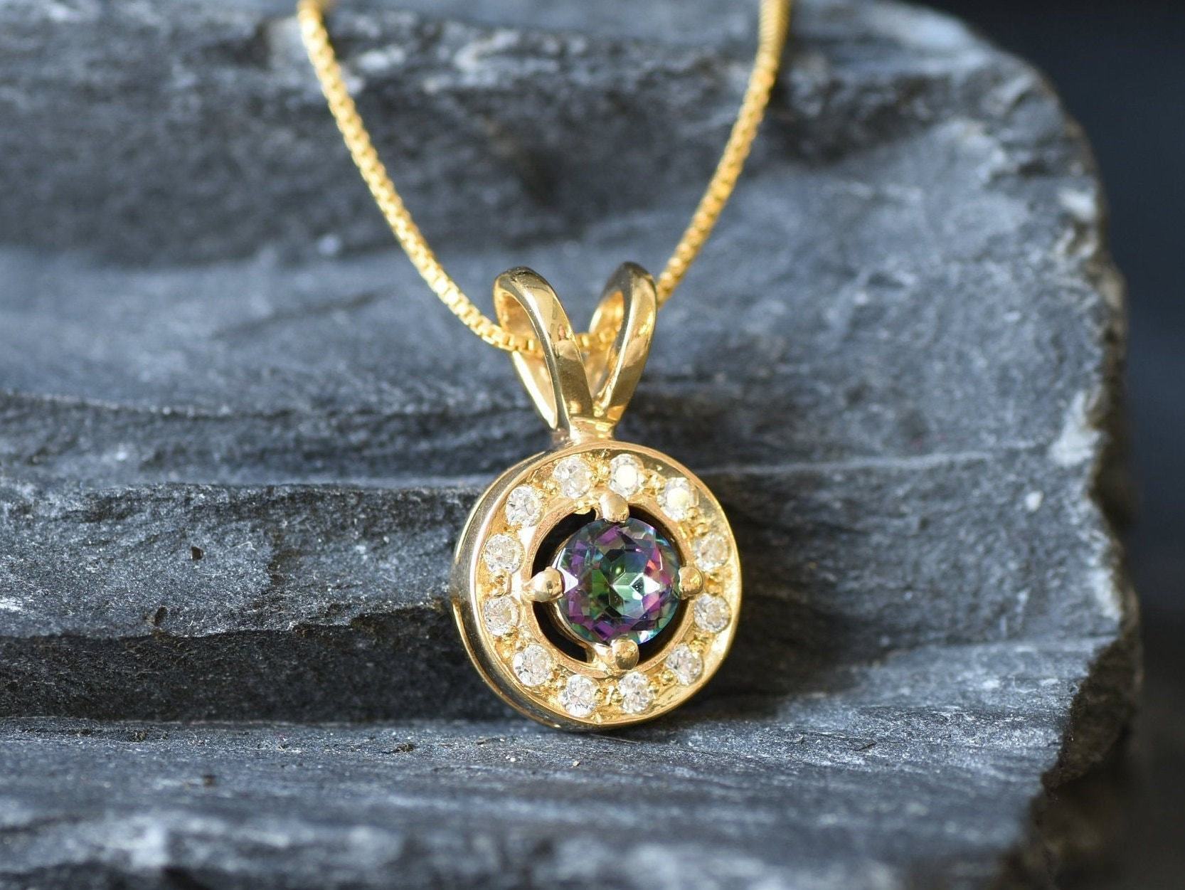 Round Pendant, Mystic Topaz Pendant, Topaz Pendant, Purple Pendant, December Birthstone, Unique Pendant, Solid Silver Pendant, Mystic Topaz(1)