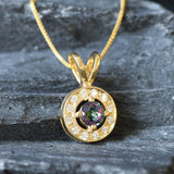 Mystic Topaz Vintage Necklace - Purple Gemstone Pendant - Halo Mystic Topaz Necklace