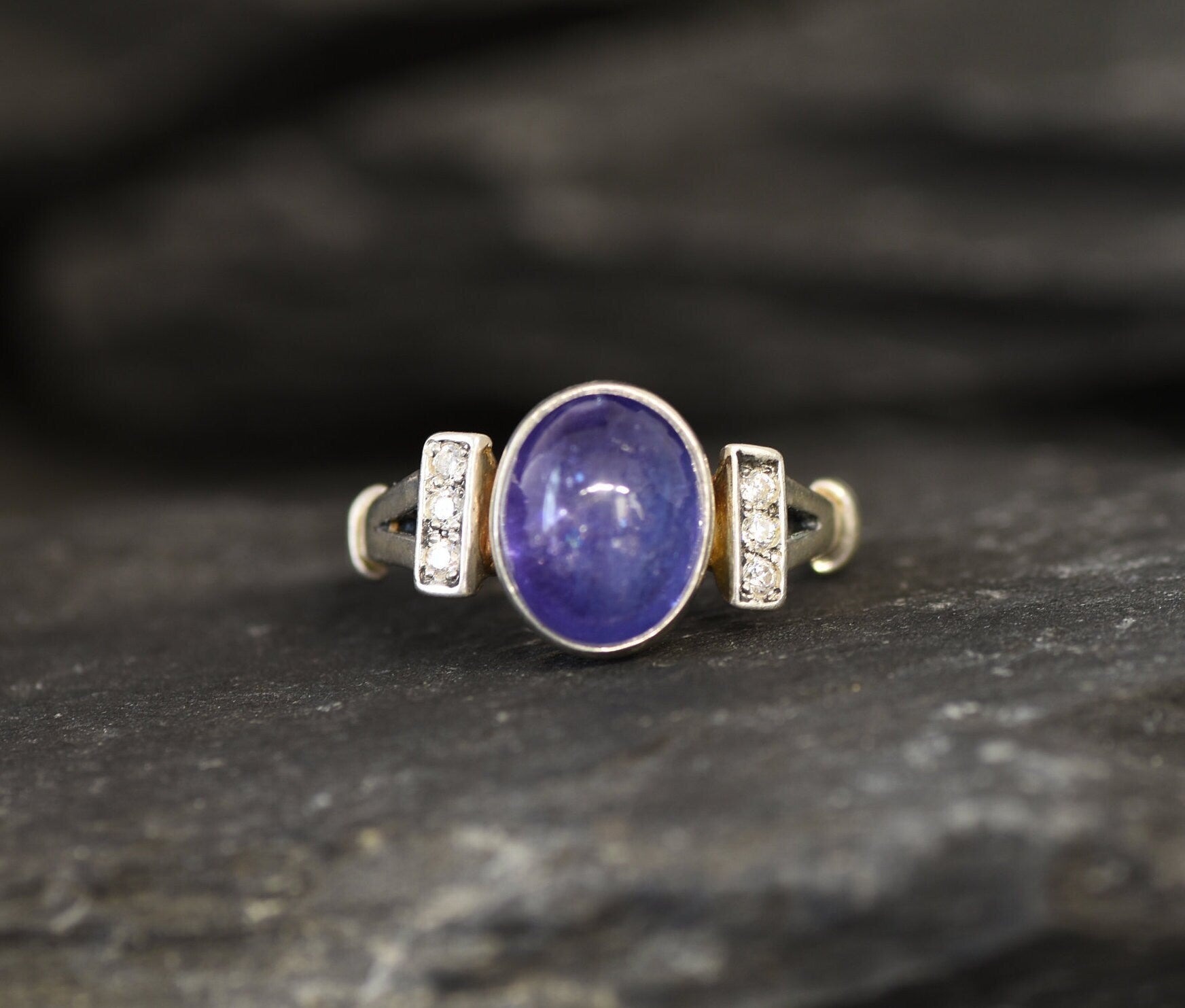 Genuine Tanzanite Ring - Blue Promise Ring - Vintage Oval Ring