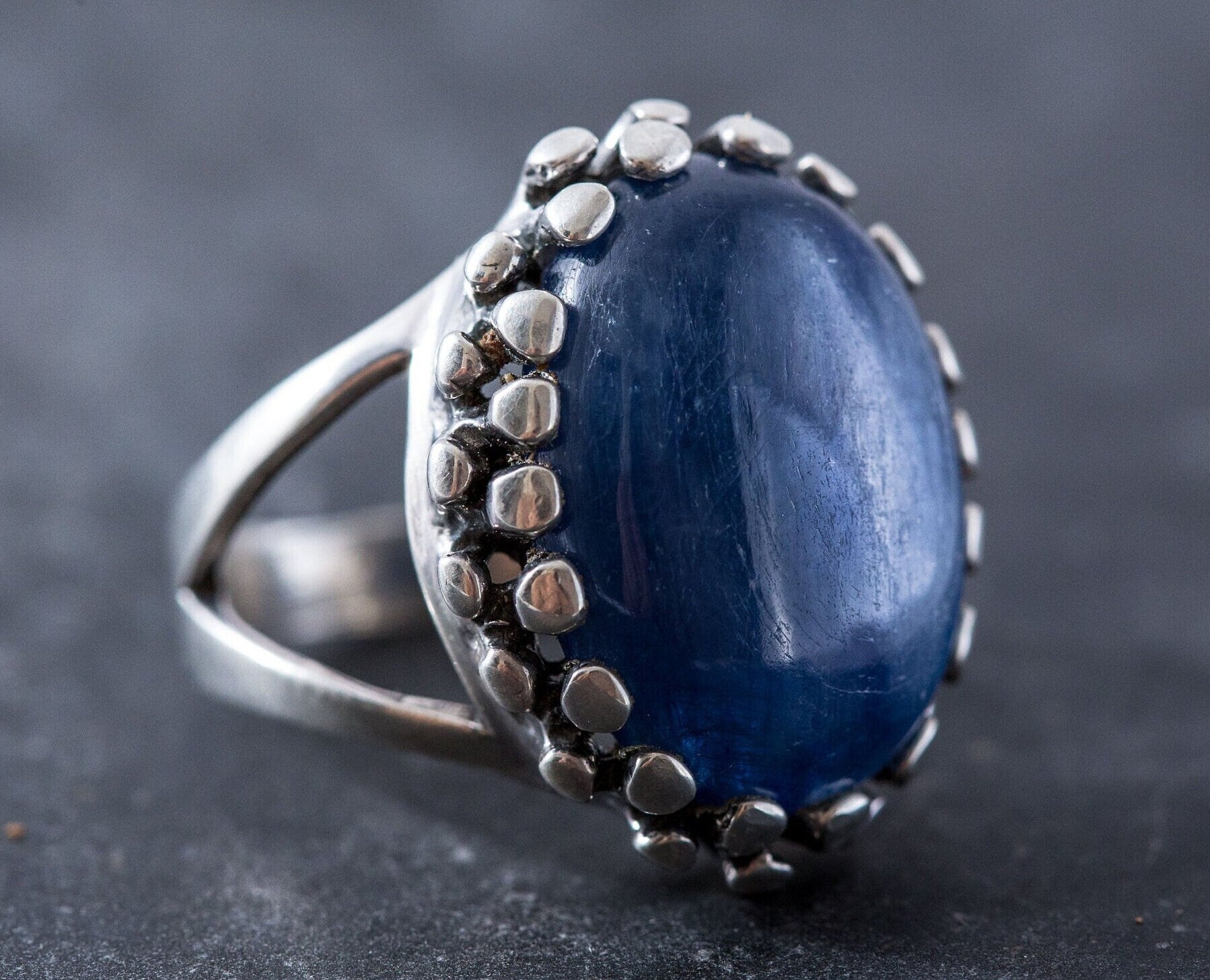Big Kyanite Ring, Blue Kyanite Ring, Natural Kyanite, Vintage Blue Rings, Large Stone Ring, Unique Design, Solid Silver Ring, Kyanite Ring