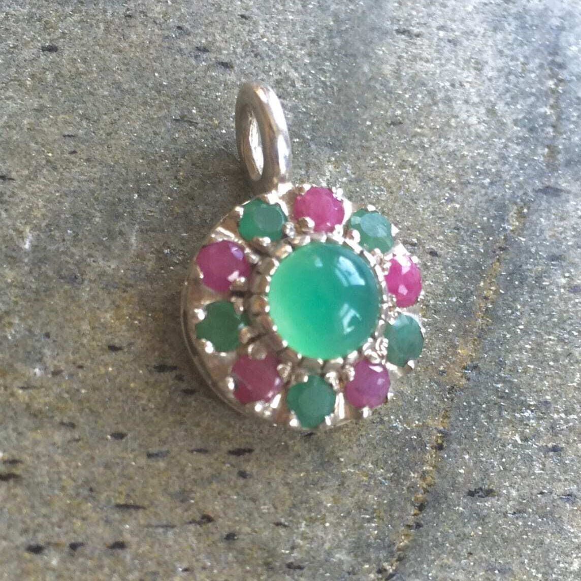 Emerald Pendant, Natural Emerald, Ruby Pendant, Chrysoprase Pendant, Vintage Emerald, Australian Chrysoprase, Solid Silver, Silver Pendant