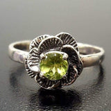 Green Flower Ring - Rose Peridot Ring - Vintage Rose Ring