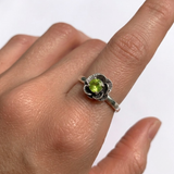 Green Flower Ring - Rose Peridot Ring - Vintage Rose Ring