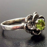 Green Flower Ring - Rose Peridot Ring - Vintage Rose Ring