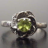 Green Flower Ring - Rose Peridot Ring - Vintage Rose Ring