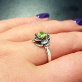 Green Flower Ring - Rose Peridot Ring - Vintage Rose Ring